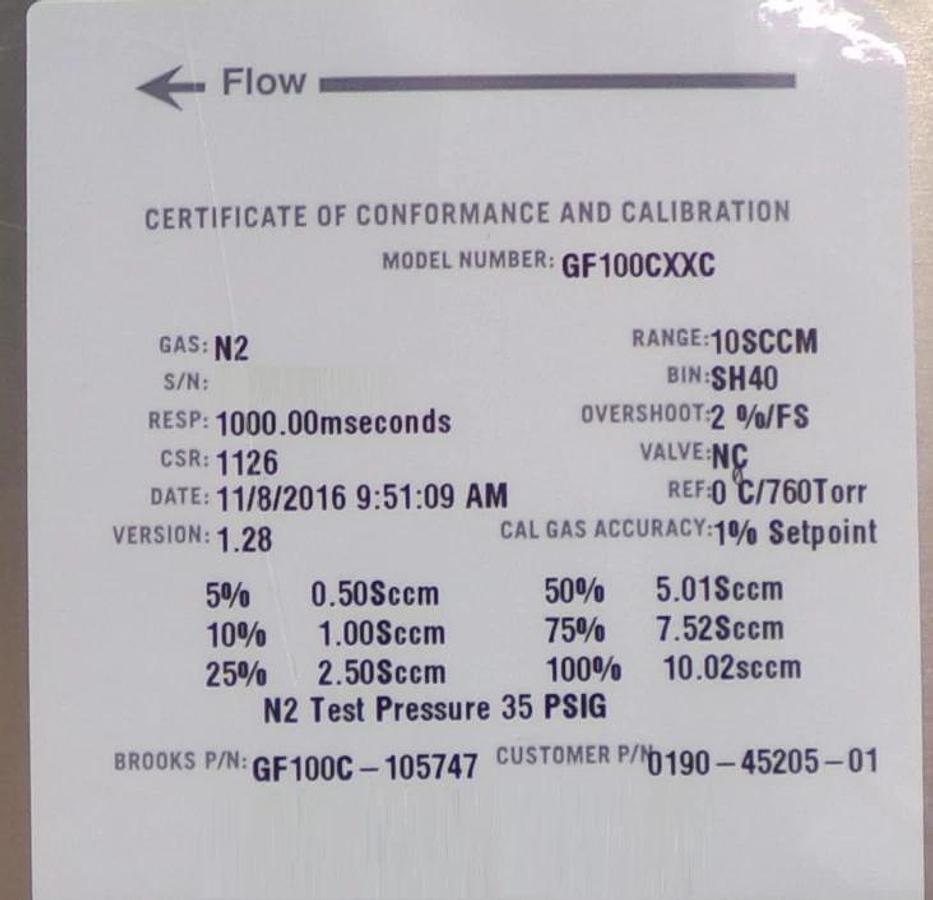 Brooks Instrument GF100C-105747 Mass Flow Controller MFC 10 SCCM N2 New