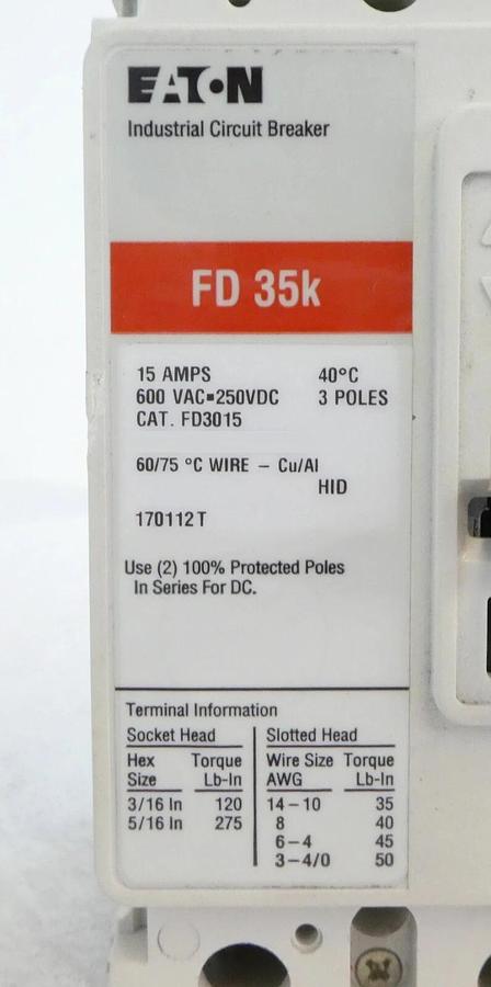 Used Cutler-Hammer FD3015L FD3015 3-Pole Circuit Breaker FD 35k Lot of 4 Working