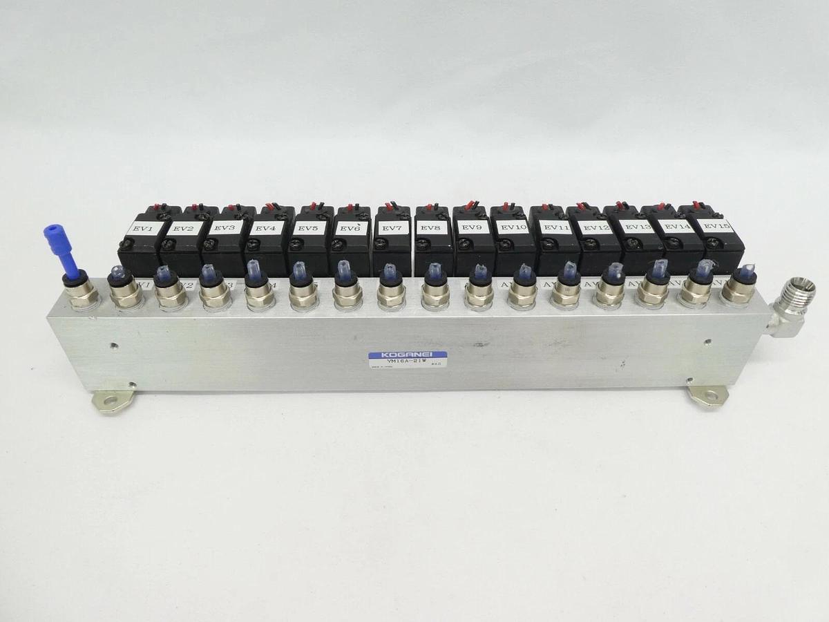 Used Koganei YM216A-21W 16-Port Pneumatic Manifold A030E1-L Working Surplus