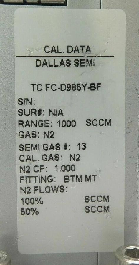 Used Aera TC FC-D985Y-BF Mass Flow Controller MFC FC-D985 1000 SCCM N2 Working Spare