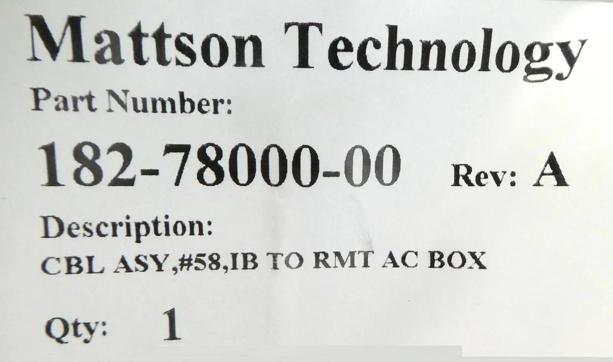 Mattson Technology 182-78000-00 Cable Assembly Interface to Remote AC Box New