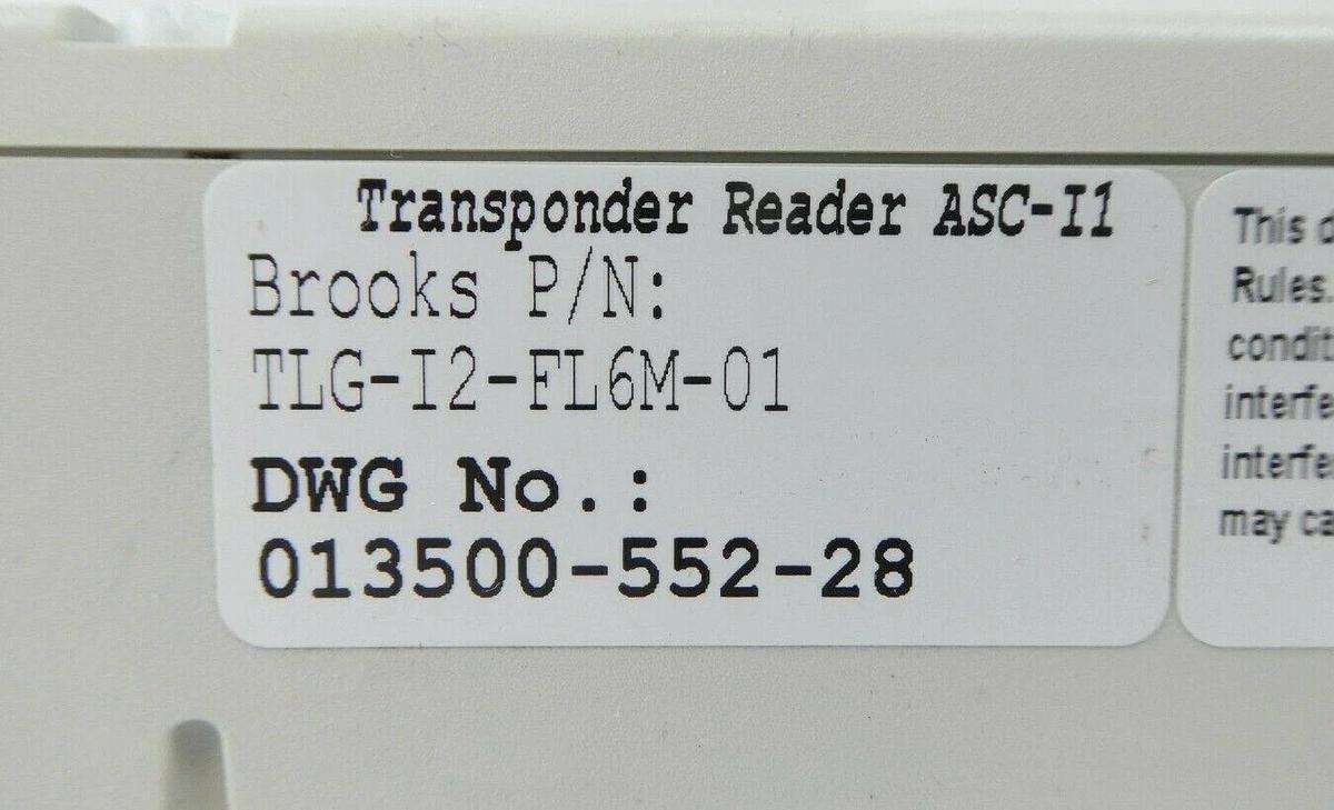 Used Brooks Automation TLG-I2-FL6M-01 Transponder Reader ASC-I1 TLG-RS232 AMAT Spare