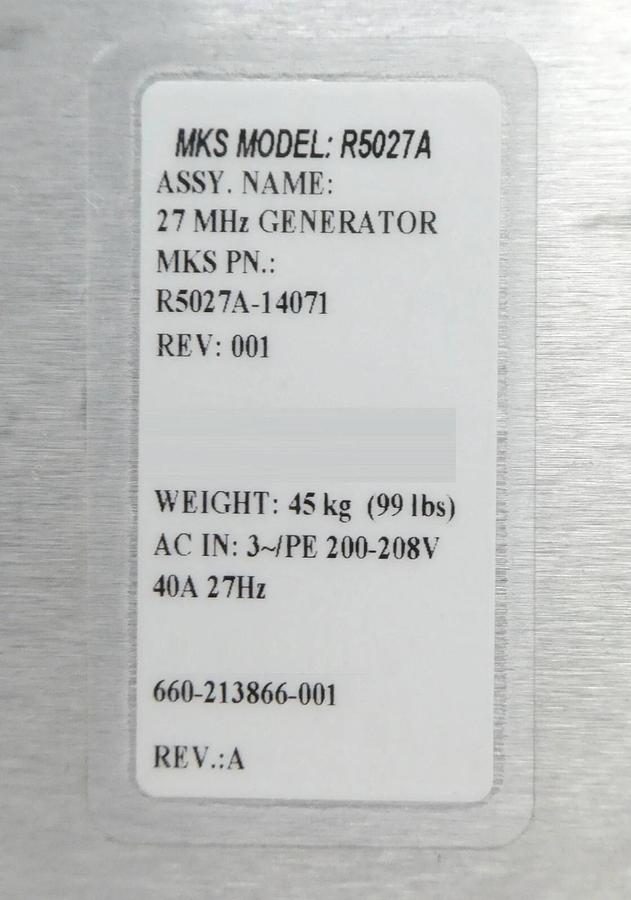 Used MKS Instruments R5027A-14071 RF Generator Lam Research 660-213866-001 Untested