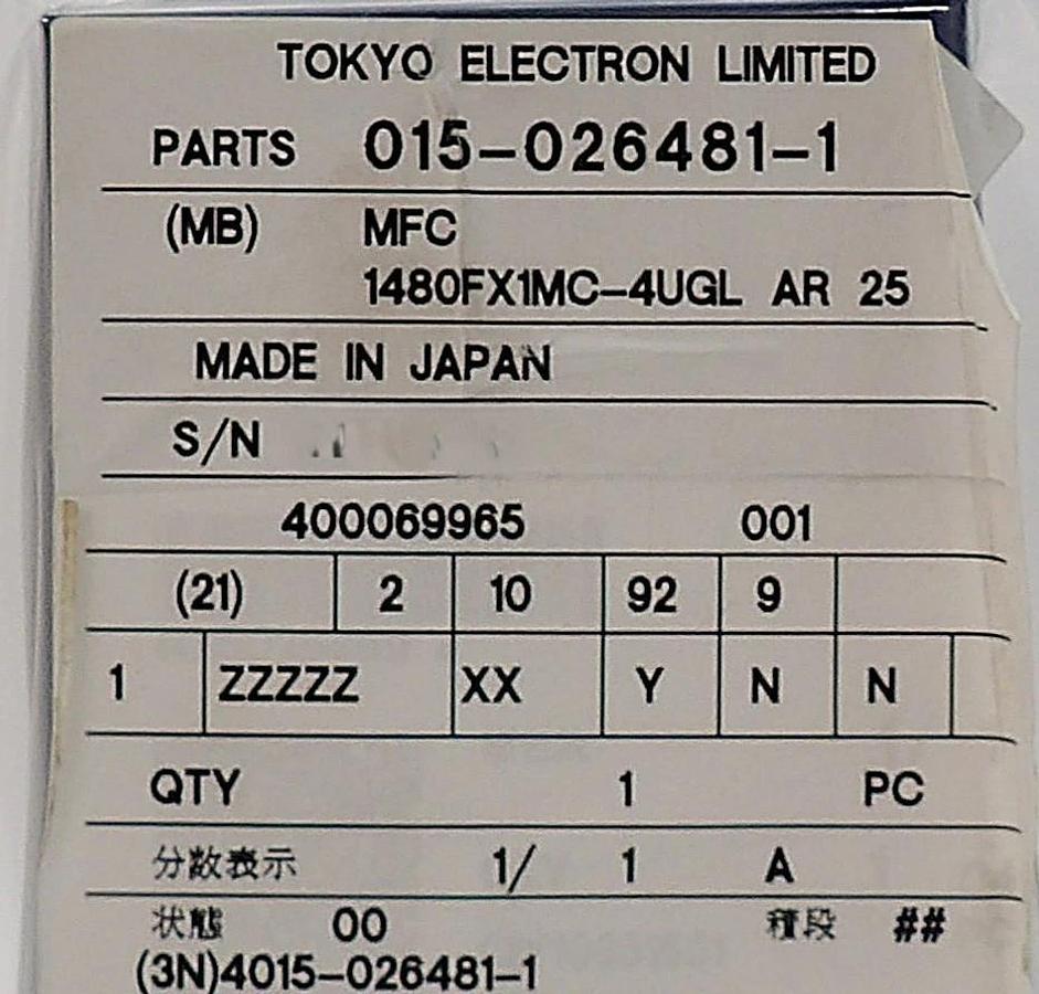 Hitachi Metals SAM SFC1480FX Mass Flow Controller MFC TEL 015-026481-1 New