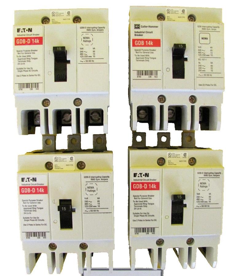 Used Eaton GDB-D 14k Circuit Breaker 15 Amp Lot of 4 Working Surplus