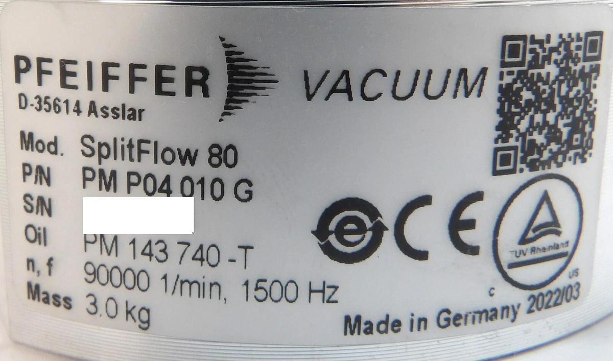 Used SplitFlow 80 Pfeiffer Vacuum PM P04 010 G Turbomolecular Pump TC 110 Working