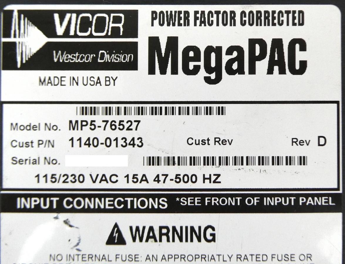 Used Vicor MP5-76527 Power Supply Assembly MegaPAC AMAT 1140-01343 Working Surplus