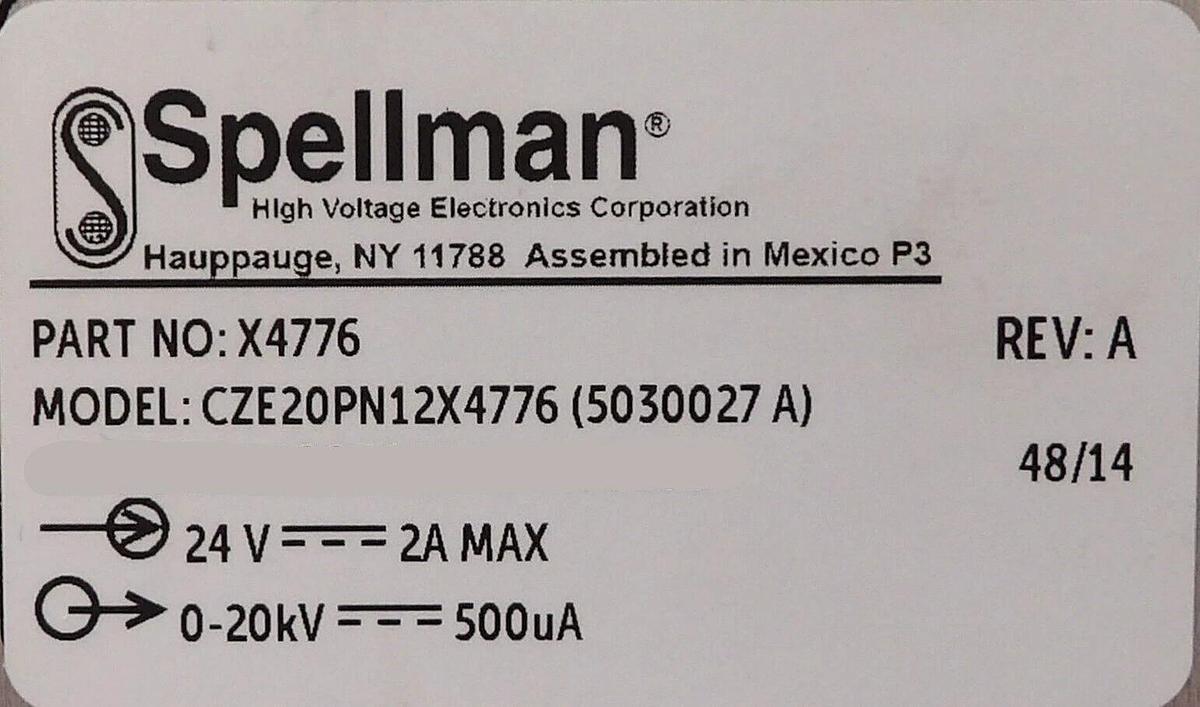 Used Spellman X4776 High Voltage Power Supply CZE20PN12X4776 AB Sciex TripleTOF 6600