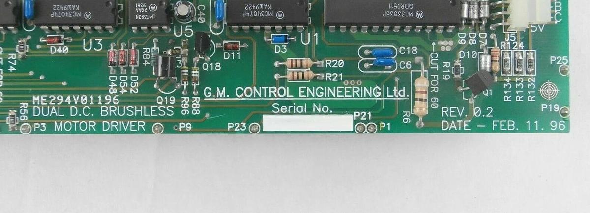Used G.M. Control Engineering ME294V01196 Dual DC Brushless Motor Drive PCB NovaScan
