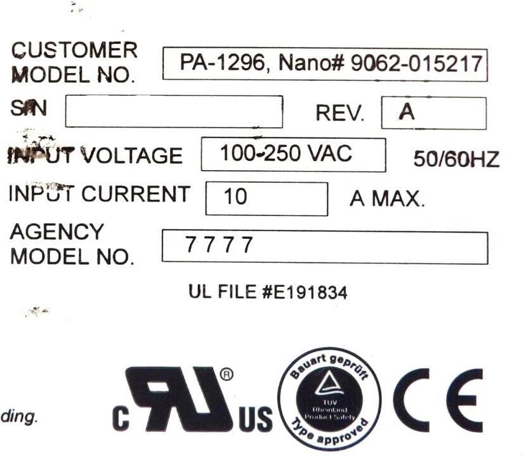 Used Power Architects 7777 Power Supply PA-1296 Nanometrics 9062-015217 Working
