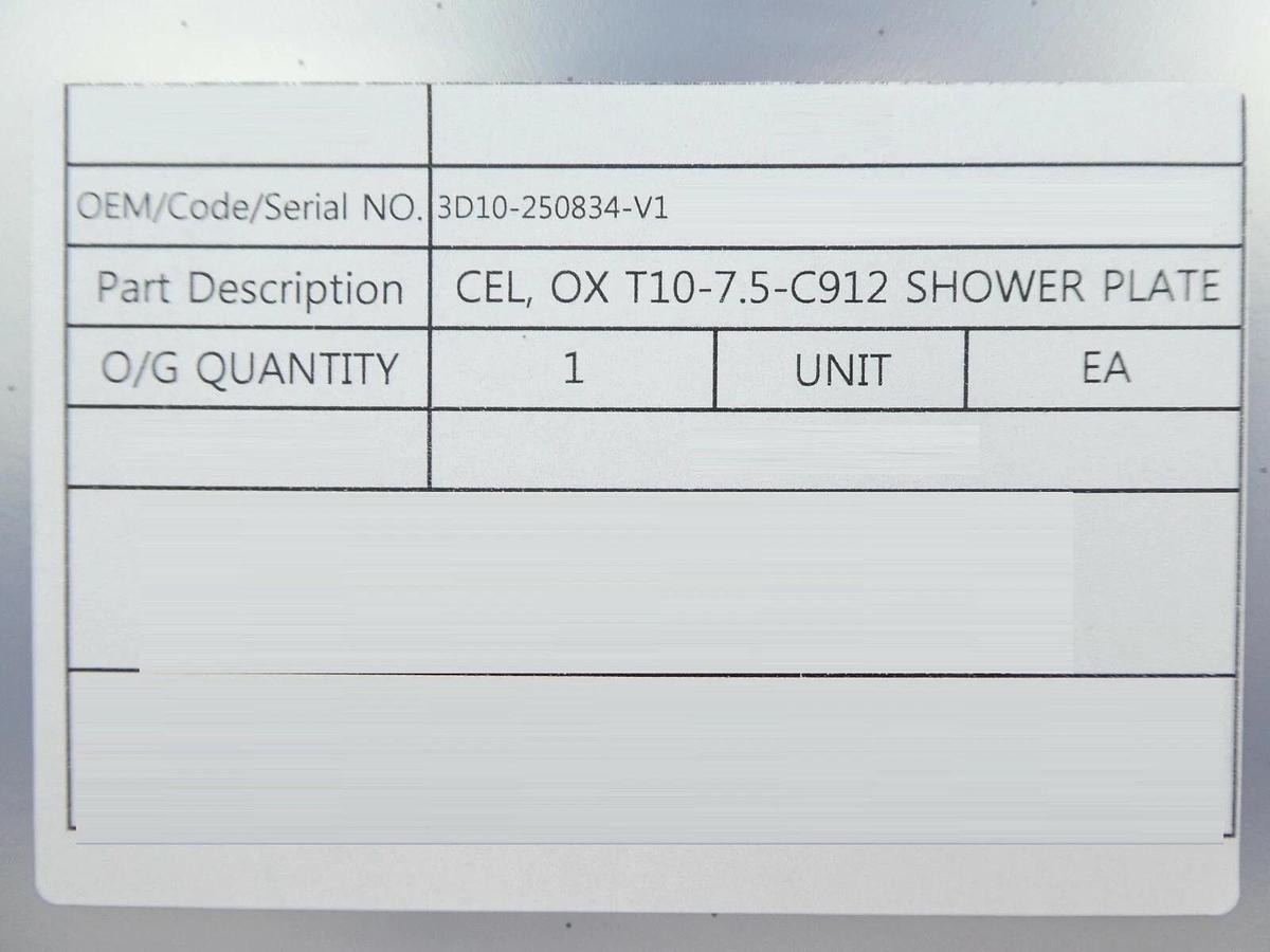 Refurbished TEL Tokyo Electron 3D10-250834-V1 Shower Plate OX T10-7.5-C912 Cu Refurbished