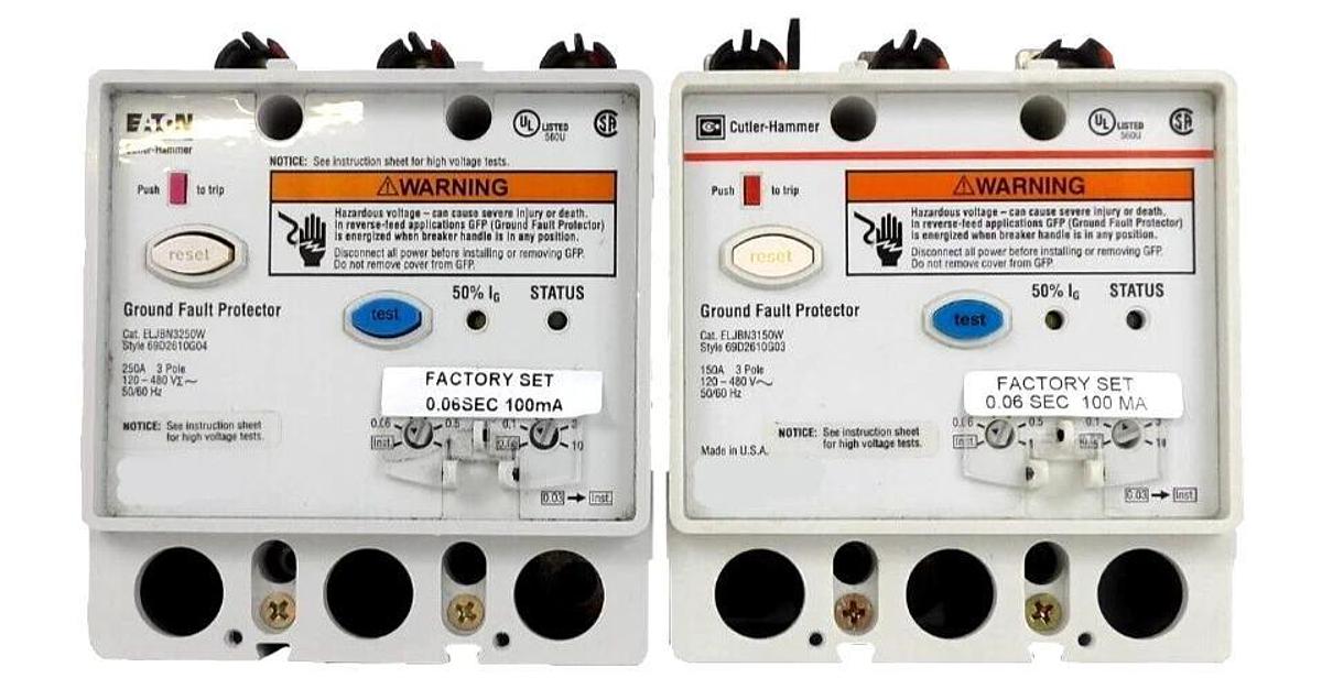 Used Cutler Hammer ELJBN3250W 3 Pole Ground Fault Protector Lot of 2 Working Surplus
