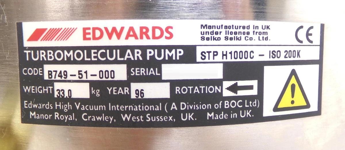 Used STP-H1000C Edwards B749-51-000 Turbomolecular Pump ISO200K Working Surplus