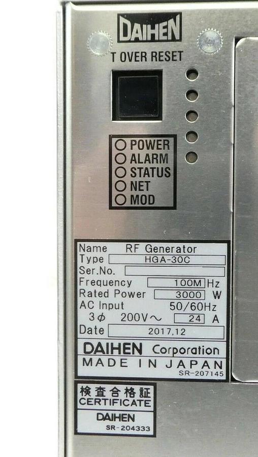 Daihen HGA-30C RF Generator TEL Tokyo Electron 2L39-000084-52 New Surplus