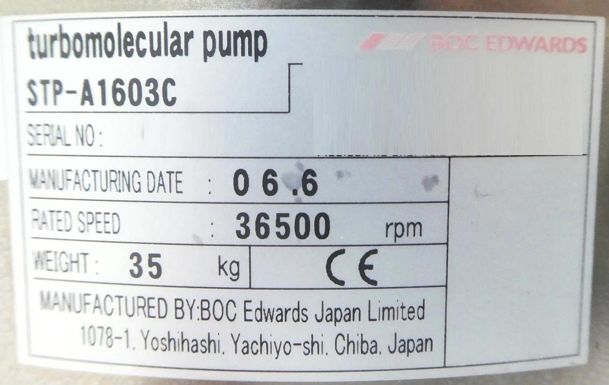 Used STP-A1603C Edwards B751-00-050 Turbomolecular Pump STP High Hours Tested Working