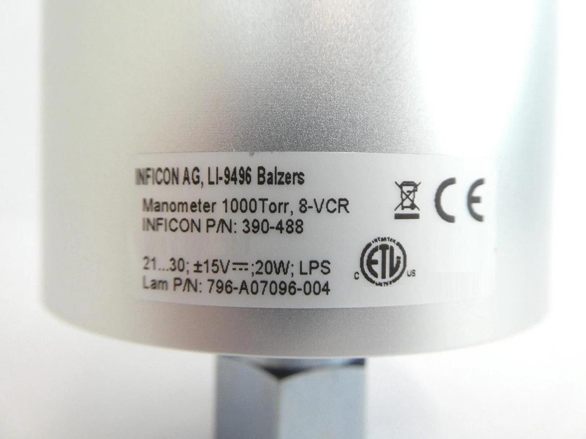 Used Inficon 390-488 Diaphragm Gauge Manometer Lam 796-A07096-004 Working Surplus