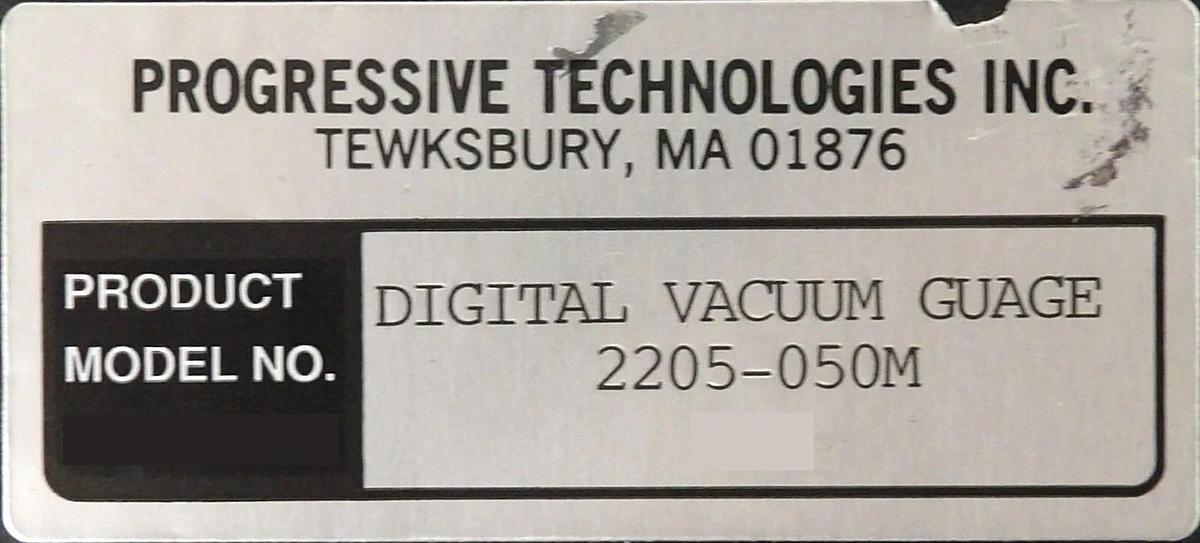 Used Progressive Technologies 2205-050M Digital Vacuum Guage Working Surplus