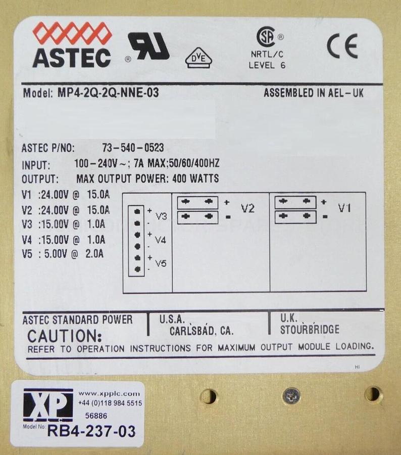 Used Astec 73-540-0523 Power Supply MP4-2Q-2Q-NNE-03 XP RB4-237-03 Working Surplus