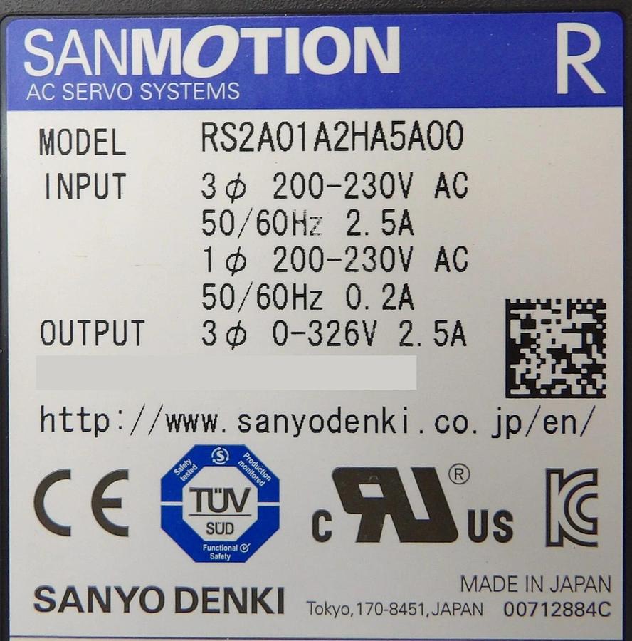 Used Sanyo Denki RS2A01A2HA5A00 Servo Drive Module SANMOTION R Working Surplus