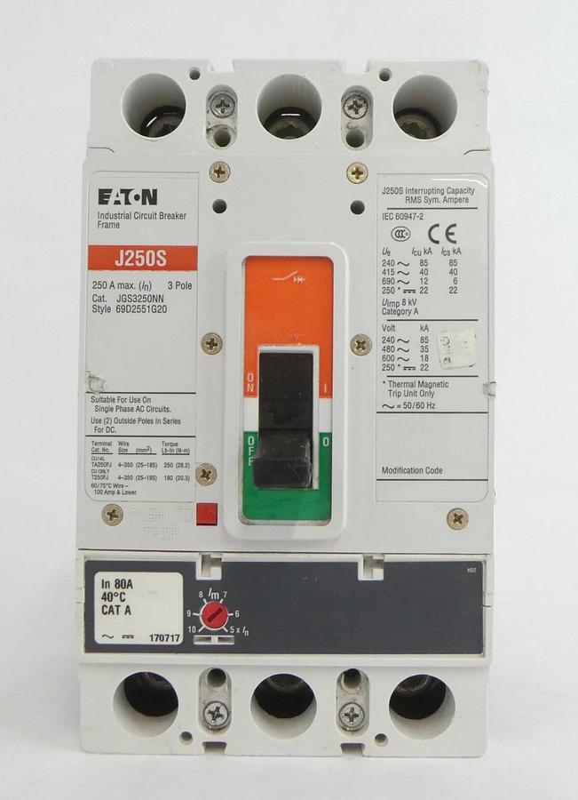 Used Eaton JGE3250NN Industrial Circuit Breaker J250S J250E Lot of 2 Working