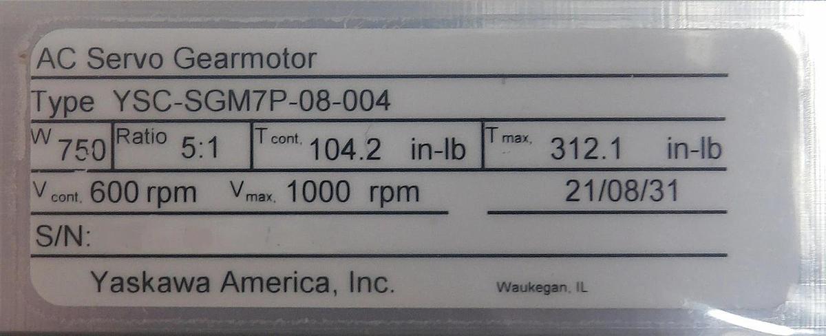 Yaskawa Electric SGM7P-08A7E-YA15 AC Servo Gearmotor YSC-SGM7P-08-004 New