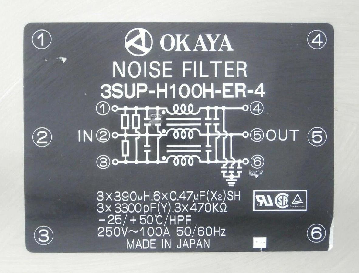 Used Okaya 3SUP-H100H-ER-4 Noise Filter Reseller Lot of 2 Working Surplus