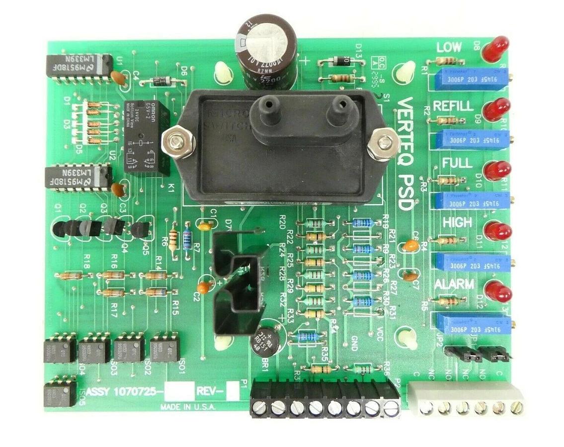 Used Verteq 1070725 IPA Level Switch PCB PSD Assembly 1070723-1 Working Surplus