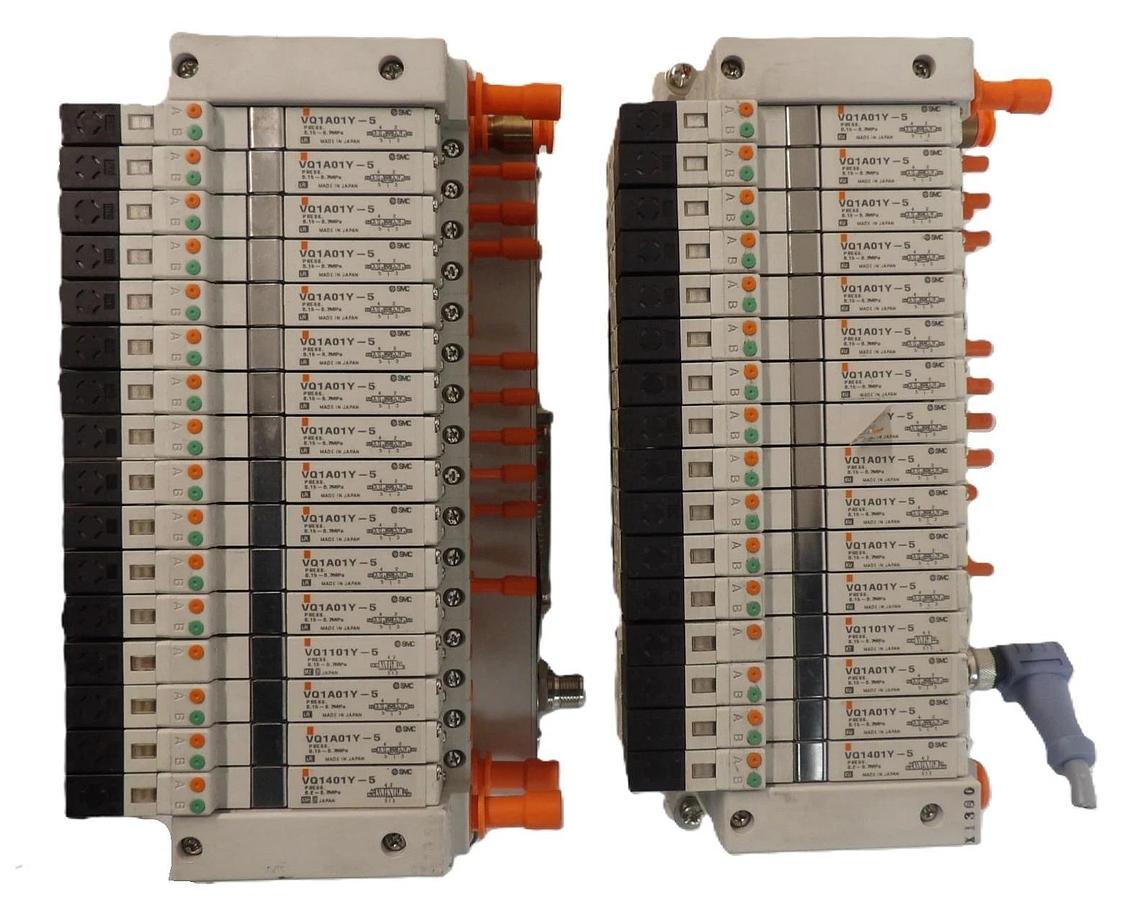 Used SMC VV5Q11-16-X1380 16-Port Pneumatic Manifold NP420-DN2A Lot of 2 Working
