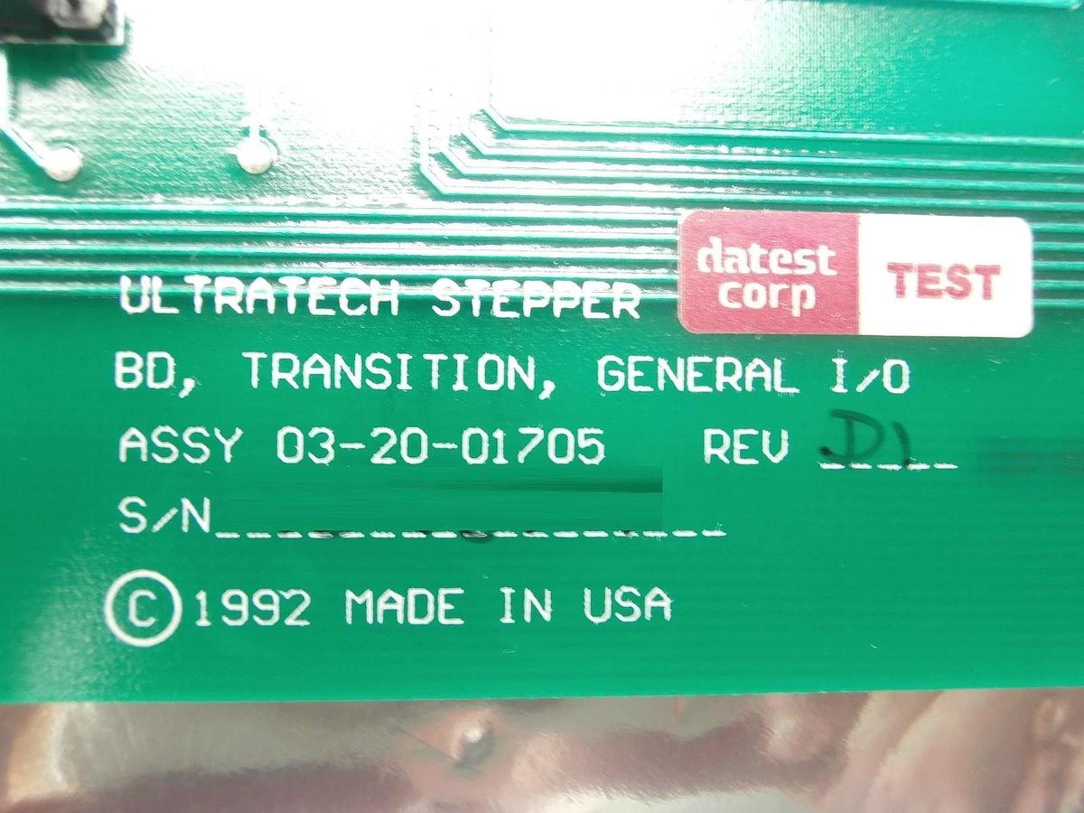 Used Ultratech Stepper 03-20-01705 General Transition PCB Card GEN I/O Rev. D1 Used