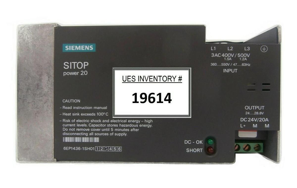 Used Siemens 6EP1436-1SH01 Power Supply SITOP power20 Balzers Unaxis LLS 502 Working
