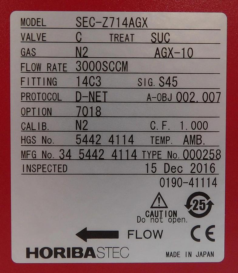Used Horiba STEC SEC-Z714AGX Mass Flow Controller MFC 3000SCCM Lot of 4 Surplus
