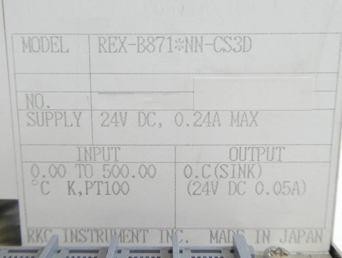 Used RKC Instrument REX-B871*NN-CS3D Temperature Controller TEL Lithius Working