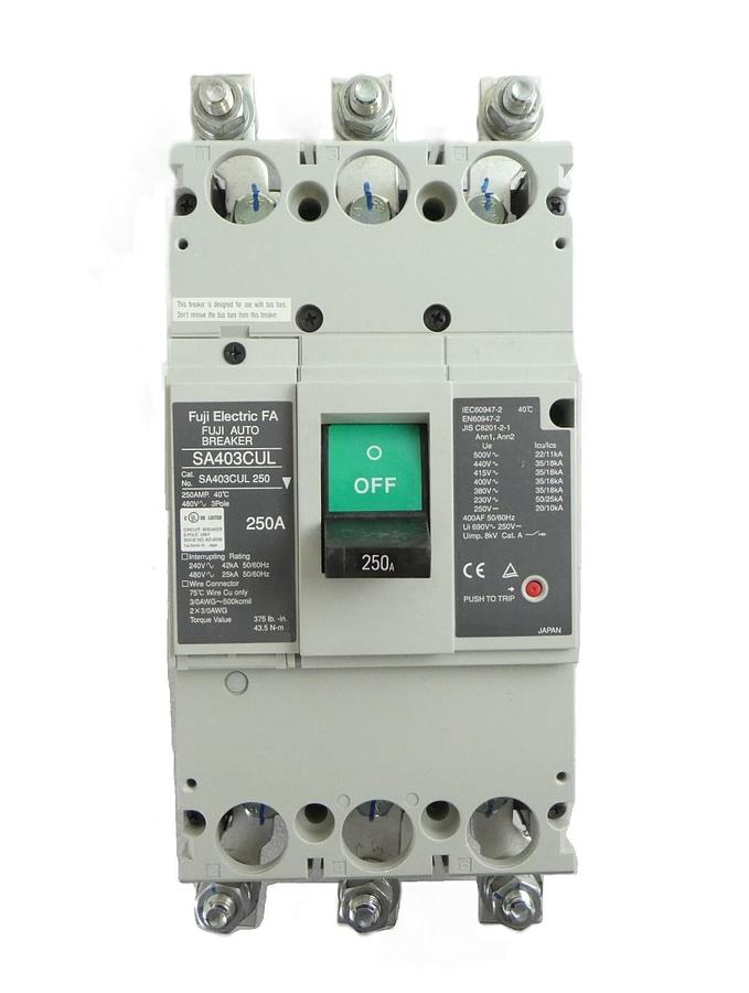 Used Fuji Electric FA SA403CUL 250A Industrial Auto Breaker Working Surplus