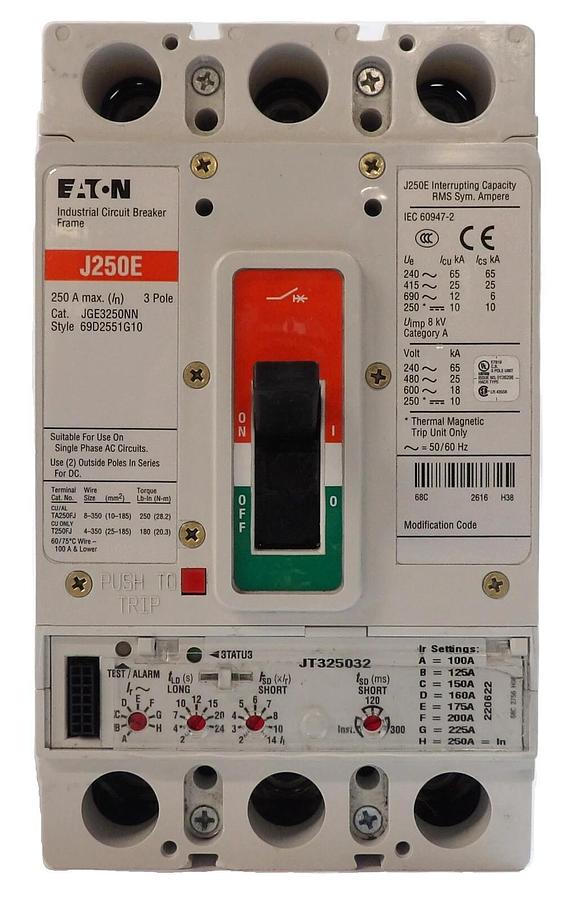 Used Eaton JGE3250NN 3 Pole Circuit Breaker J250E JT325032 Working Surplus