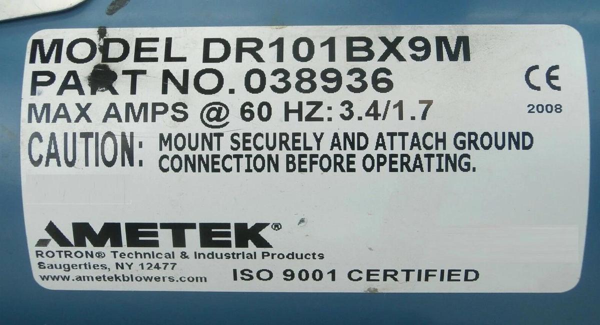Used Ametek 038936 Air Blower Assembly DR101BX9M Alcon UACD8 Edwards TPU Working