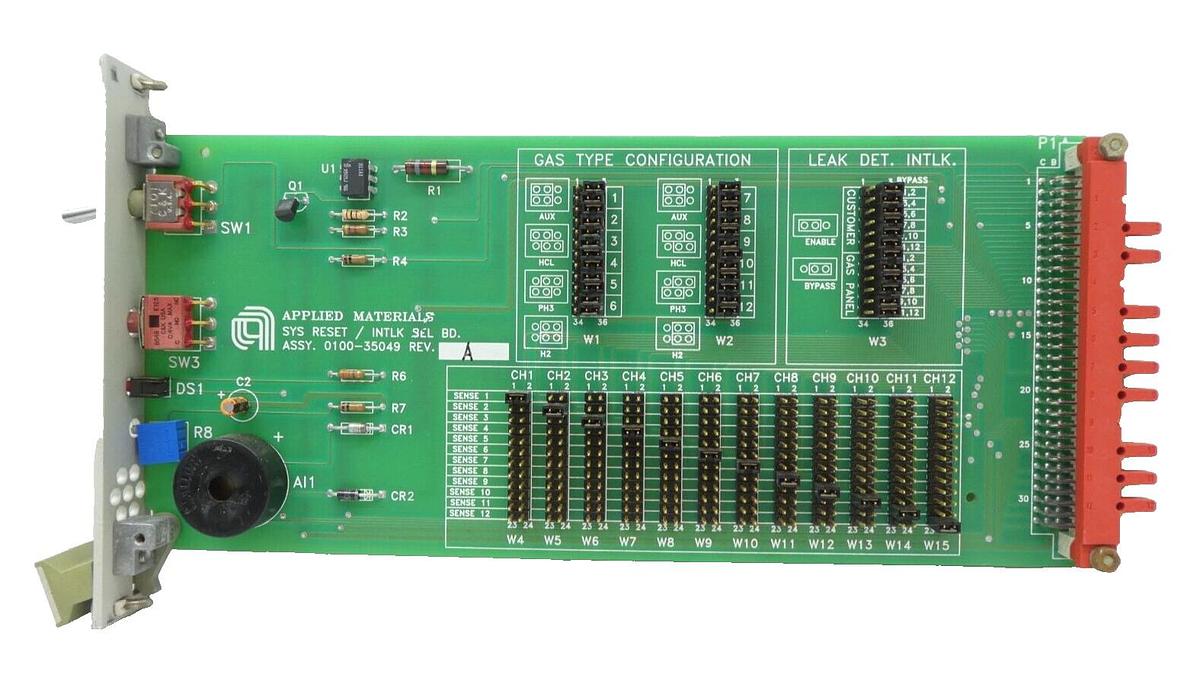 Used AMAT Applied Materials 0100-35049 System Reset/Interlock Select PCB Card Working