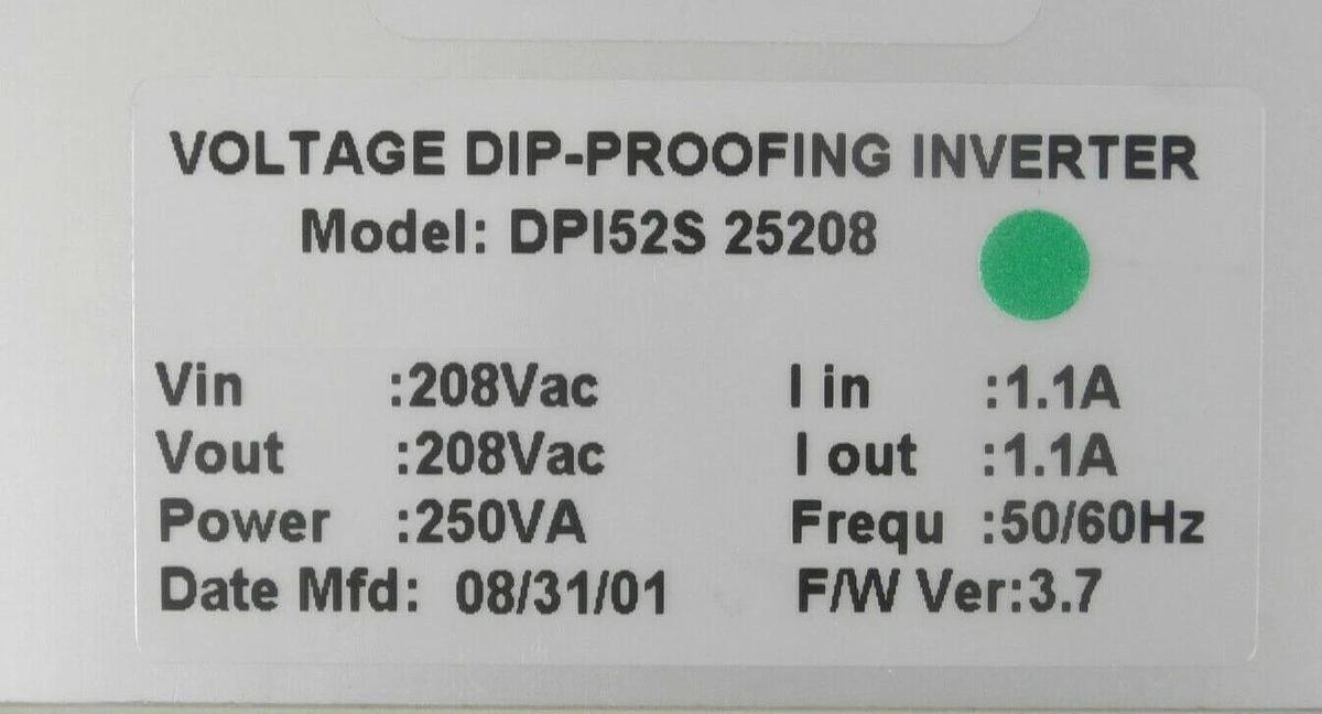 DIP Proofing Technologies DPI52S 25208 Voltage Dip-Proofing Inverter New Spare