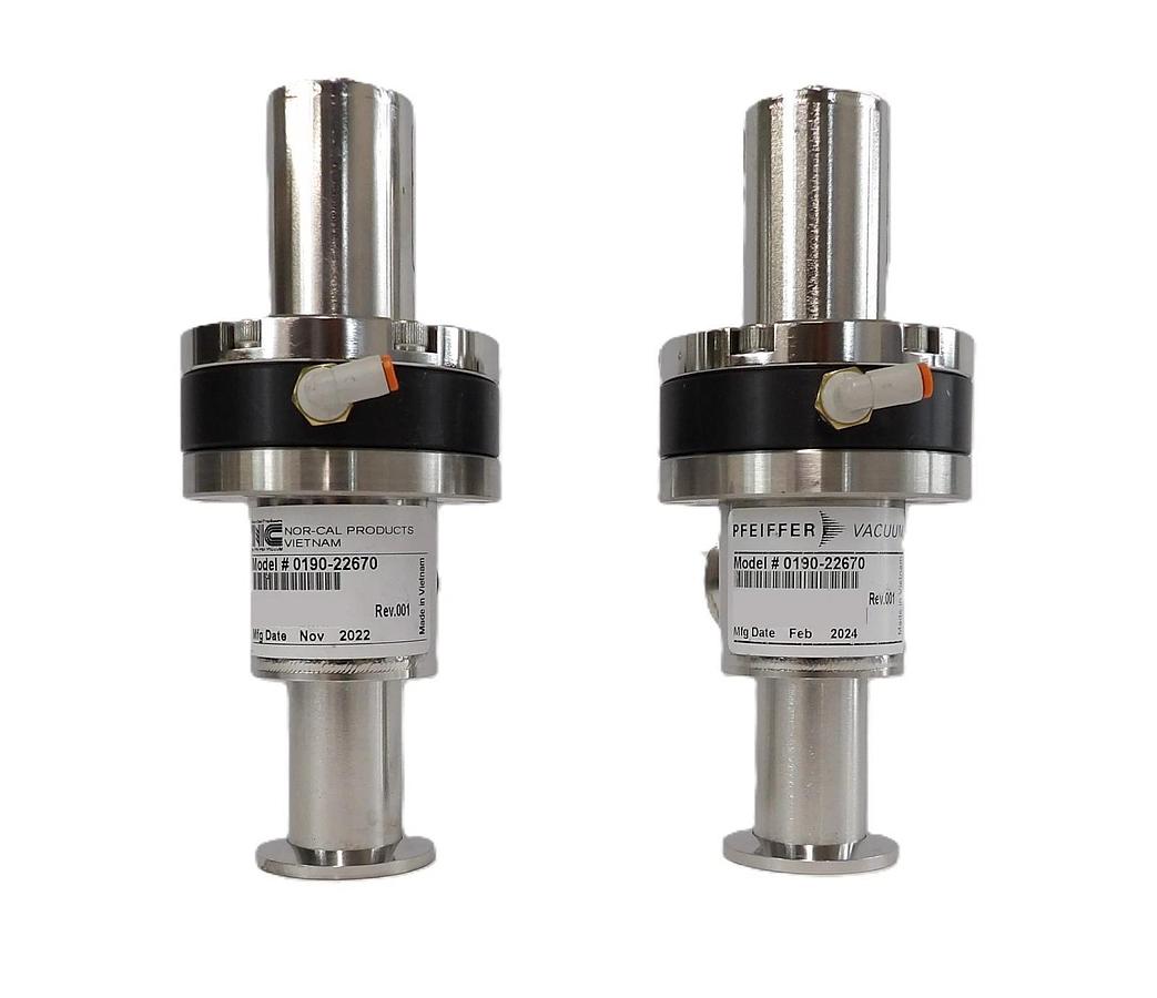 Used Nor-Cal Pfeiffer 0190-22670 Pneumatic Angle Valve AMAT Reseller Lot of 2 Working