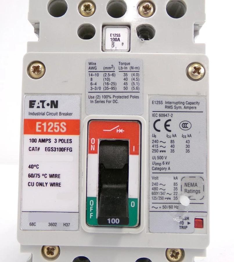 Used Eaton EGS3100FFG 3-Pole Industrial Circuit Breaker E125S Lot of 2 Working