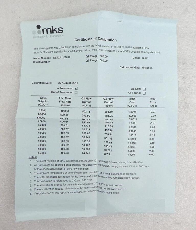 MKS Instruments DLT2A1-29612 Flow Ratio Controller DELTA II New Surplus