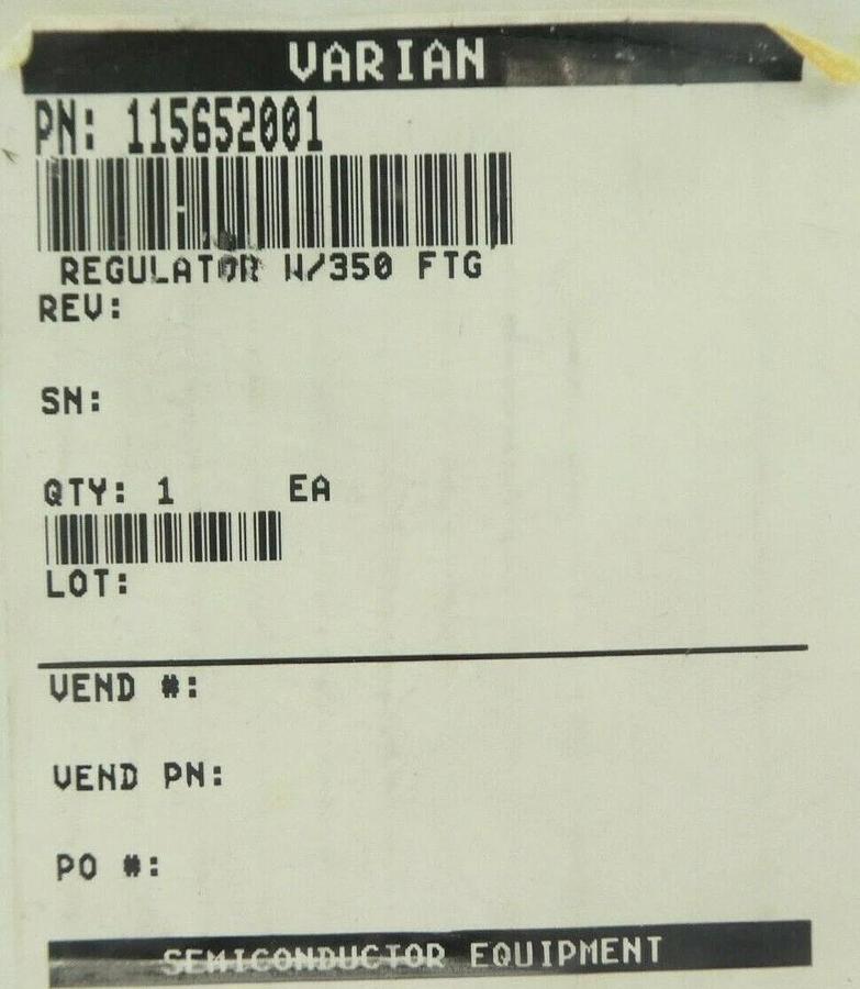 Varian VSEA 115652001 Regulator Valve Parker 43500896 042600944 New Surplus
