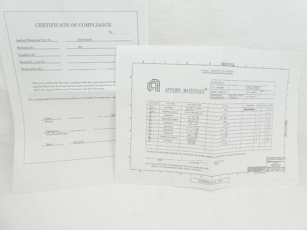 AMAT Applied Materials 0200-02397 Liner Ceramic Bottom Producer SE New Surplus
