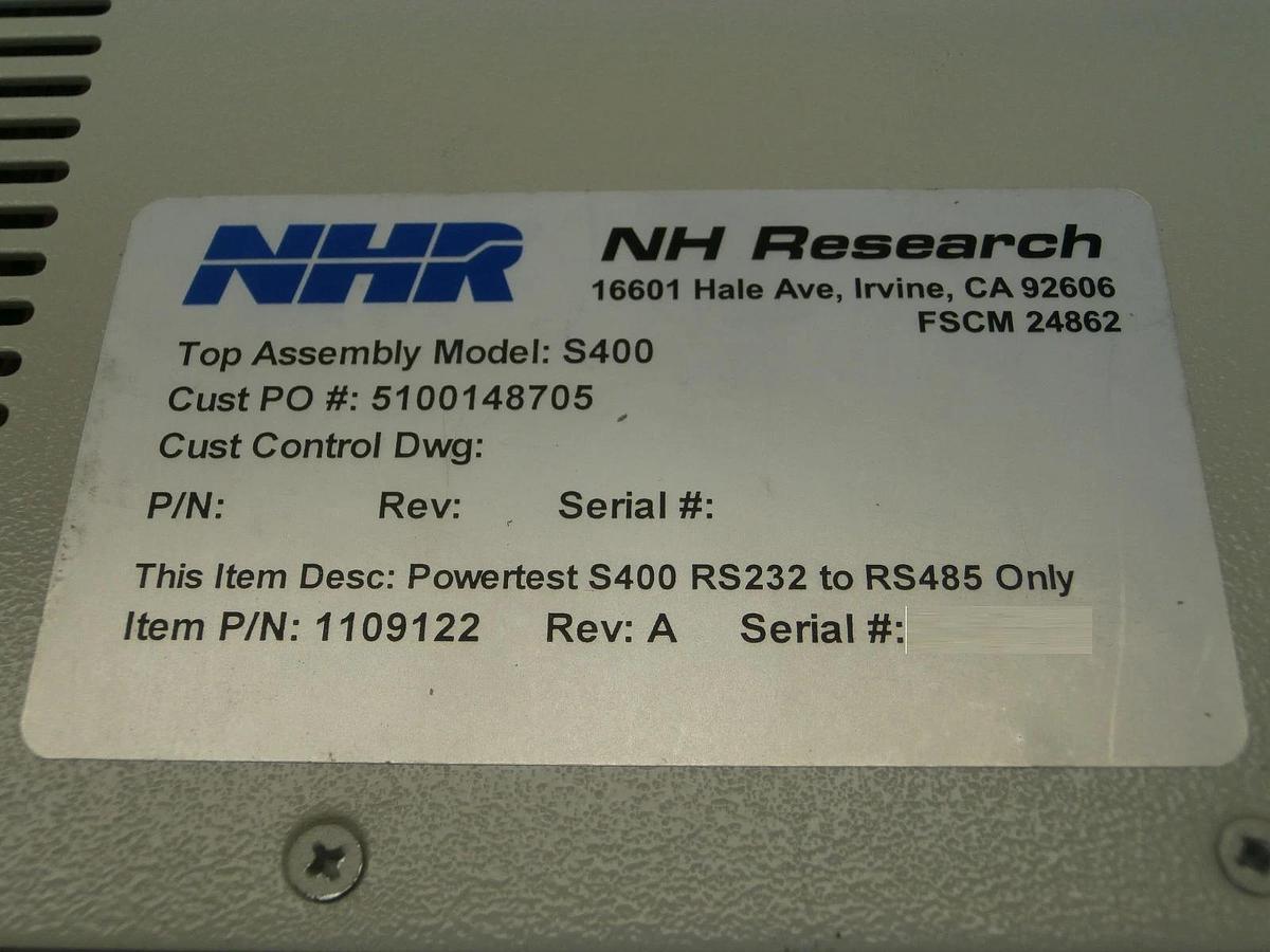 Used NH Research 1109122 Top Assembly Powertest S400 with 4820 Tested Working