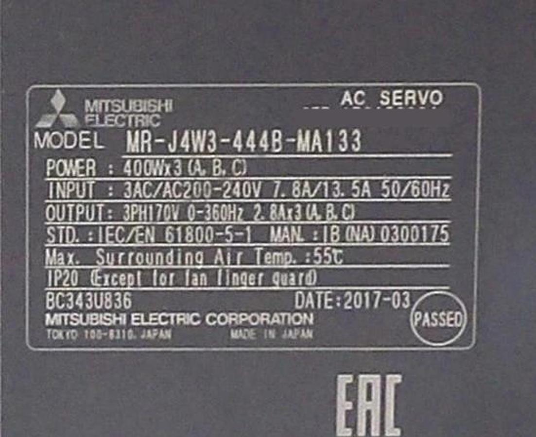 Used Mitsubishi Electric MR-J4W3-444B-MA133 Servo Amplifier MELSERVO-J4 Working