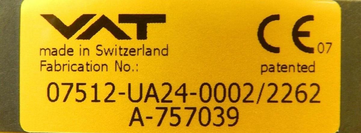 Used VAT 07512-UA24-0002 Rectangular Atmospheric Door L-VAT Series 075 Copper Working