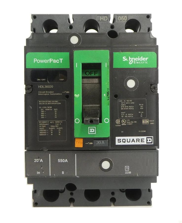 Used Schneider Electric HDL36020 3-Pole Circuit Breaker PowerPact HD 060 Working