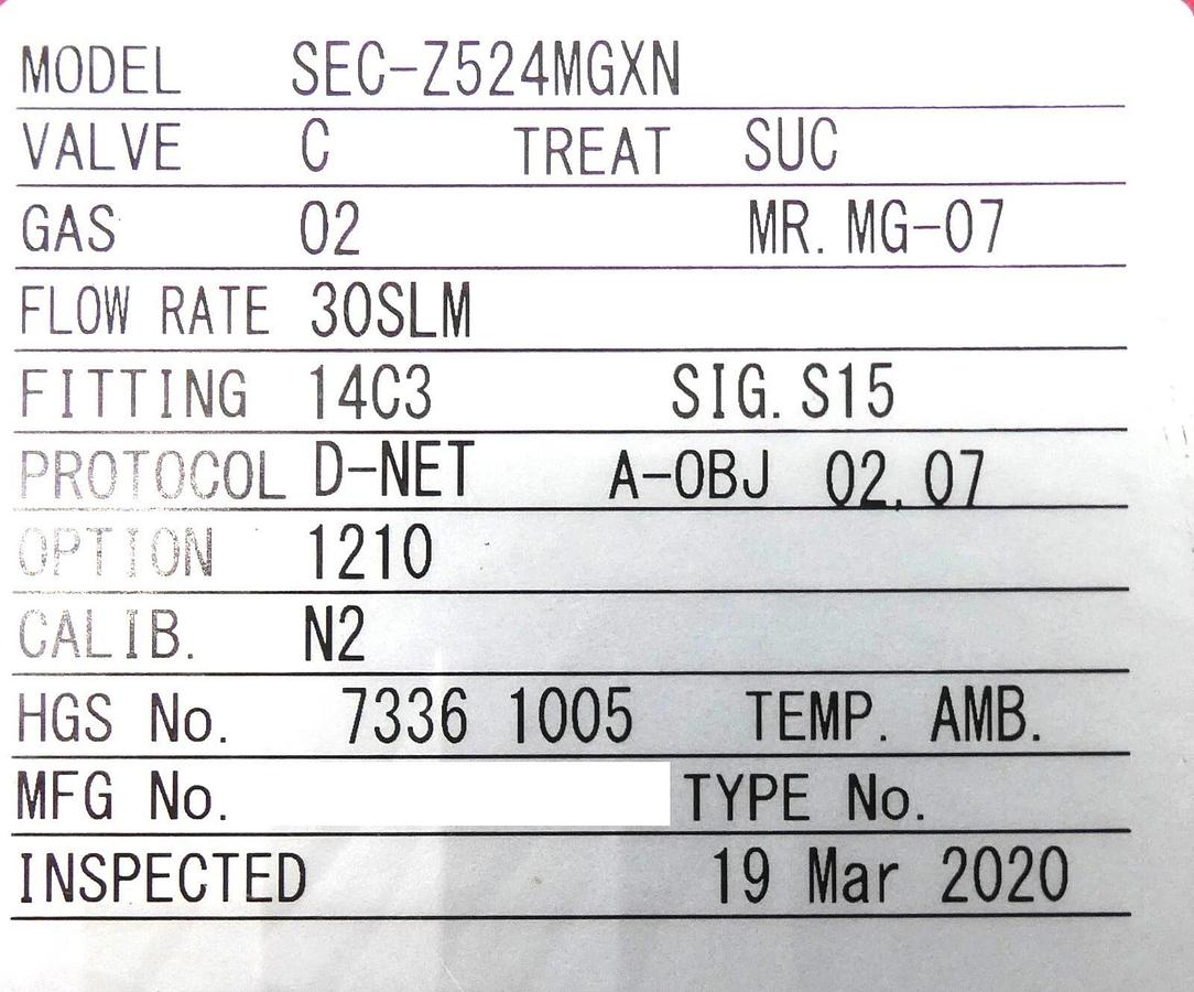 Used Horiba STEC SEC-Z524MGXN Mass Flow Controller AMAT 0190-75613 Working Surplus