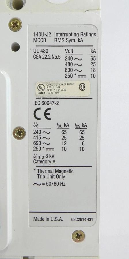 Used AB Allen-Bradley 140U-J2D3-D15 Circuit Breaker ELJBN3150W Working