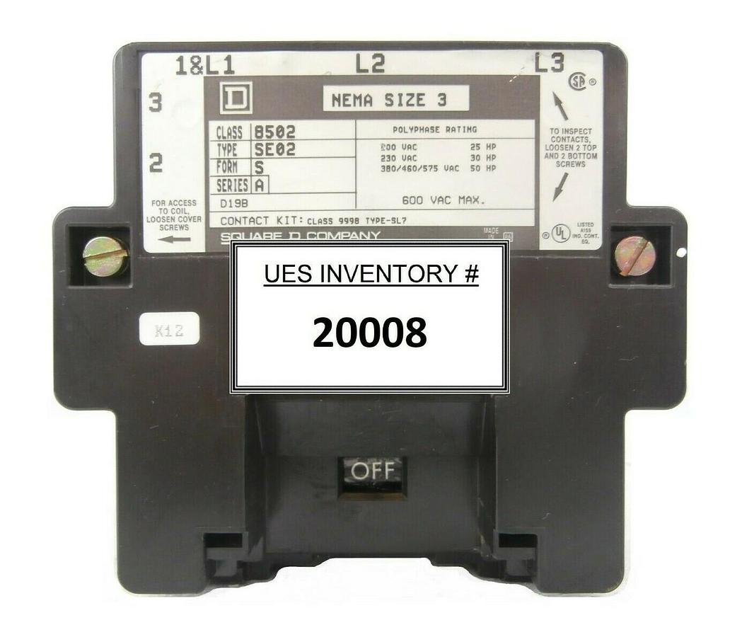 Used Square D 8502SE02S Motor Starter Coil 31074-400-16 Veeco Microetch 1201 Working