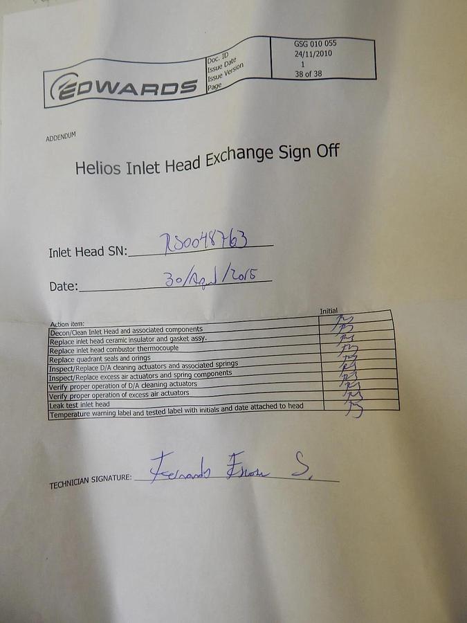 Refurbished Edwards Y12501001 Helios Head Assembly Combustion Chamber Factory Refurbished